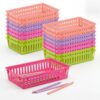 Thenshop 16 Pcs Classroom Storage Baskets Classroom Pencil Organizer Bins Plastic Book Baskets for Library Plastic Storage Trays for Desk Drawer Home Office, 10.2 x 6.5 x 2.4 Inch (Fresh Color)