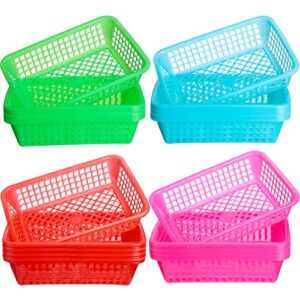 Thenshop 40 Pieces Classroom Plastic Bins Bulk Multicolor Baskets Organization Stackable Desktop Tray Small Storage Baskets Classroom for Back to School Teacher Student Pens Pencils Crayon