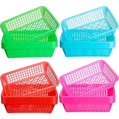Thenshop 40 Pieces Classroom Plastic Bins Bulk Multicolor Baskets Organization Stackable Desktop Tray Small Storage Baskets Classroom for Back to School Teacher Student Pens Pencils Crayon