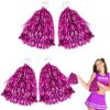Thenshop 4 Pack Cheerleading Pom Poms Cheerleader Squad Spirited Fun Pompoms Cheer Hand Flowers Metallic Foil Pompoms for Adults Sports Meeting Team Spirit Cheering Party(Hot Pink)