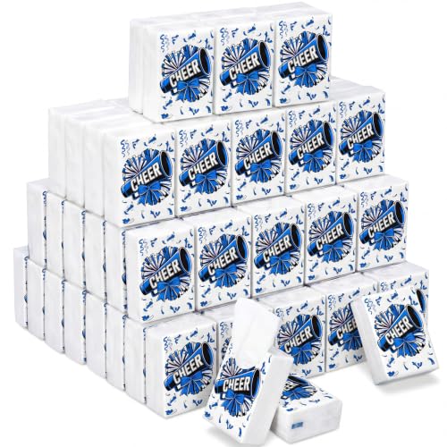 Thenshop 50 Packs Cheerleader Gifts Bulk Travel Size Tissues Bulk Cheer Pocket Tissues Gifts for Team Cheer Senior Night Party Favors Cheerleading Accessories Teammates Supplies (Blue)