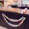 Thenshop 70 Pcs Classroom Teacher Desk Decor DIY Teacher Table Skirt Giant Friendship Bracelet Garland Colorful Foam Balls Hearts Stars with Letter Discs for Back to School Banner Decor(Pastel)