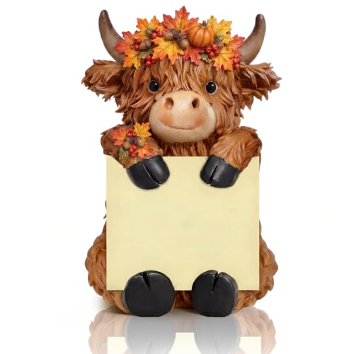 Thenshop Sunflower Highland Cow Pop up Sticky Note Dispenser Resin Highland Cow Note Holder with 100 Sheets 3 x 3 Inch Sticky Notes Desk Accessory for Office Home (Brown,Autumn)