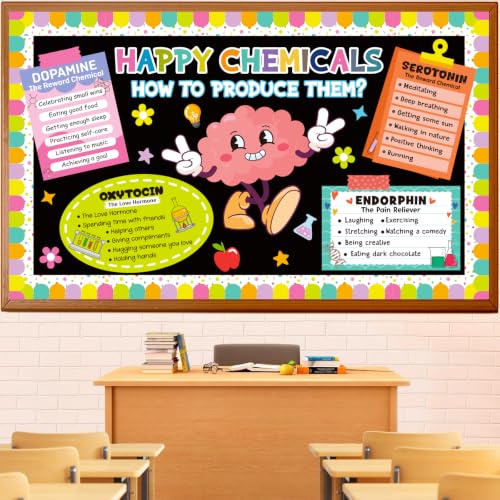 Therapy Office Bulletin Board Decoration Set, Mental Health Office Decor, Back to School Happy Chemicals Poster, School Counselor Must Haves, Calm Down Corner Wall Motivational Art Supplies