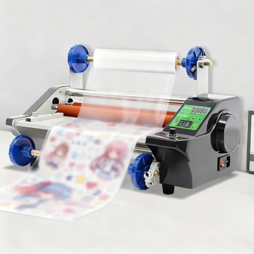 Thermal Laminator Machine, 35cm Width Cold & Hot Roll-to-roll Transfer, Single/Double-Sided, Temperature Adjustable 0-200°c, Speed 0-2m/min, Width 0-6mm Thickness, for Photos, Cards