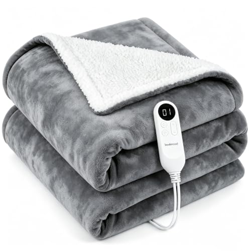 ThermoHalo Heated Blanket Electric Blanket, Cozy Soft Flannel & Plush Sherpa Fleece Warm Heater Throw Blanket with Fast Heating & Auto-Off Over-Heat Protection, ETL Certification ,50" x 60" (Gray)