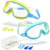 The Tibatoes 2 Pack Clip-On Swim Goggles, No Leakage Anti-Fog Anti-UV, Wide View Pool Water Kids Swimming Goggles for 3-15，Set B：Nose Cover