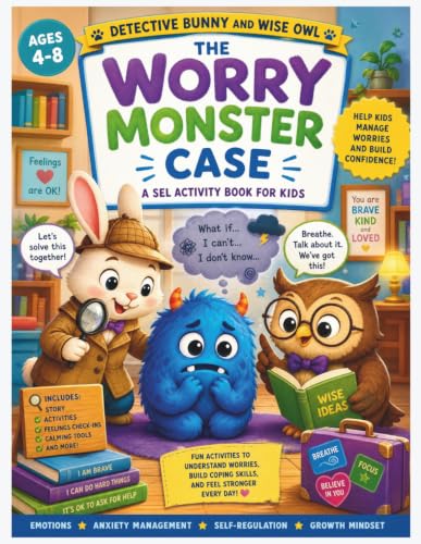 The Worry Monster Case: A Social Emotional Learning Activity Book to Help Kids Manage Anxiety, Big Feelings & Build Confidence | Ages 4-8 (Brave Little Steps - Emotional Detectives Academy)