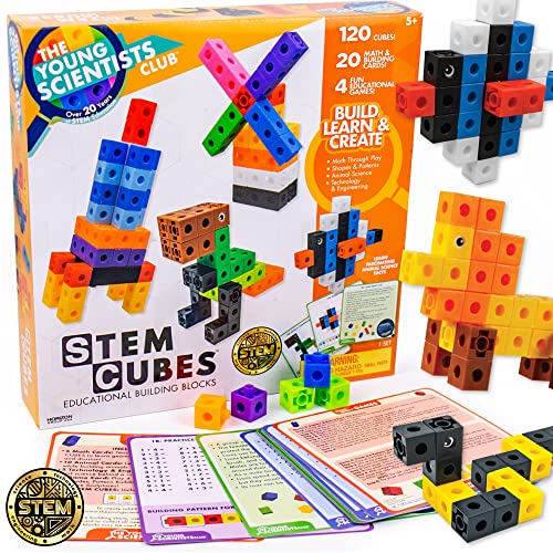 The Young Scientists Club STEM Cubes, Build, Learn & Create with 100+ Math Cubes Manipulatives, 4-in-1 Educational Games, Math Cubes for Kids Ages 4-8, Awesome Learn Through Play Toys