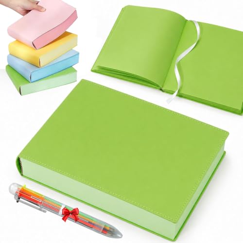 Thickened Color Brick Notebook A5 720 Pages Hardcover Journal with PU Leather Cover, Solid Color Pages, 80GSM Thick Paper, Ribbon Bookmark, Diary Planner for School Office Gift (Green)