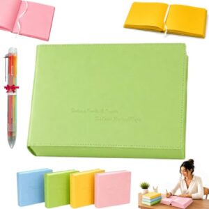 Thickened Color Brick Notebook, A5 Super Thick Hardcover Journal, PU Leather Cover Solid Color Pages Thick Paper Ribbon Bookmark with Elastic Pen Holder Band for Notes, Lists (Green)
