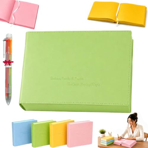Thickened Color Brick Notebook, A5 Super Thick Hardcover Journal, PU Leather Cover Solid Color Pages Thick Paper Ribbon Bookmark with Elastic Pen Holder Band for Notes, Lists (Green)