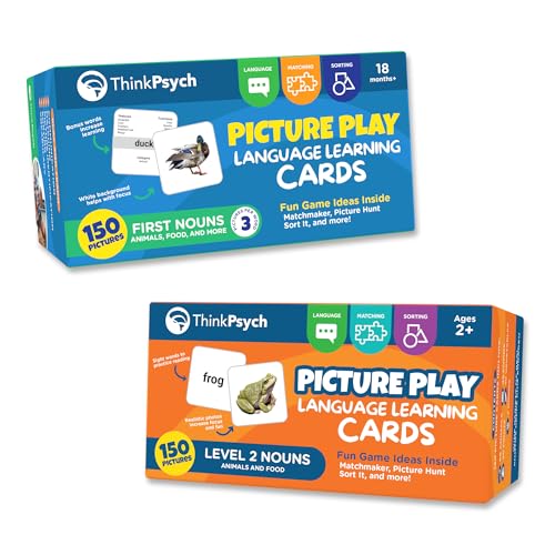 ThinkPsych Language Cards - 300 Picture Cards - Animals Clothes Food Toys - Speech Therapy Materials & Autism Learning Materials
