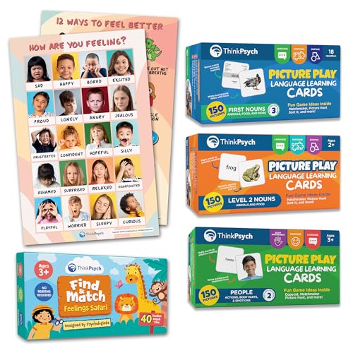 ThinkPsych Speech & Early Learning Complete Collection | 450 Flashcards + Feelings Game & Emotions Posters | Speech Therapy, Autism, Toddlers & Homeschool