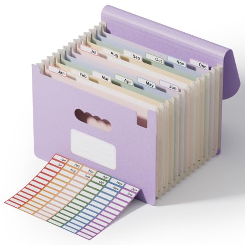 ThinkTex 12 Pocket Accordion File Organizer, Large Capacity Wheat Straw Expanding File Folder, Letter/A4 Document Holder for Bills, Receipts, Taxes, School, Office, Home-Lavender Purple