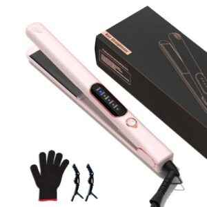 Thirtek Hair Straightener 1 Inc Flat Iron and Curler 2 in 1 Ceramic Straightener for Smooth Shiny Hair Fast Heating 5 Heat Settings Floating Plates Dual Voltage for All Hair Types (Pink)