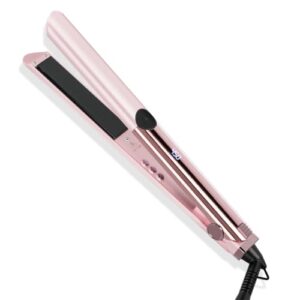 Thirtek Hair Straightener 1 Inch Flat Iron and Curler 2 in 1 Ceramic Straightener for Smooth Shiny Hair 15 Level Temperature Control Fast Heating Dual Voltage Floating Plates (Pink)
