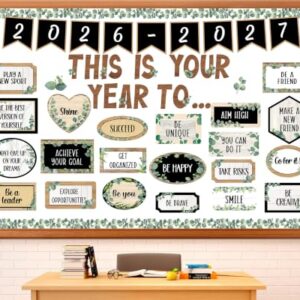 This is Your Year Bulletin Board Set Eucalyptus Classroom Decorations Welcome Back to School Bulletin Board Inspirational Positive Affirmation Cutouts for Classroom Office Chalkboard Wall Door Decor