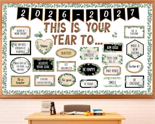 This is Your Year Bulletin Board Set Eucalyptus Classroom Decorations Welcome Back to School Bulletin Board Inspirational Positive Affirmation Cutouts for Classroom Office Chalkboard Wall Door Decor