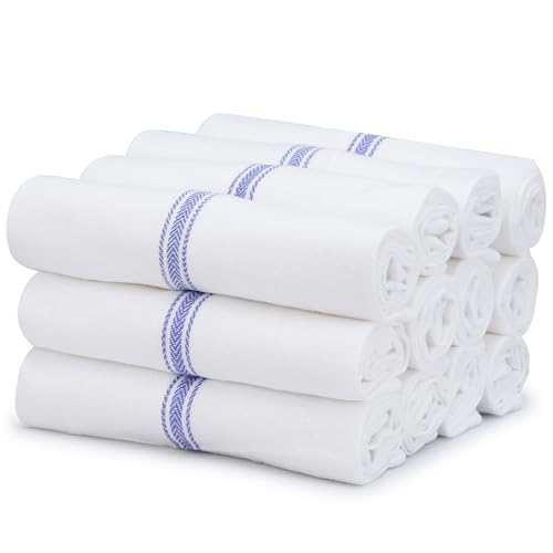 THREAD SPREAD Premium Kitchen Towels Set - 15" x 25" Pack of 12 Striped Pattern Cotton Wash Cloths Dish Towels Set (Blue Stripe) | Ultra Soft Absorbent Quick Drying Kitchen Dish Cloth for Cleaning