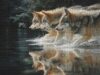 Three Wolves Running in Water Realistic Wildlife Art Painting Wooden Jigsaw Puzzle 1000 Pieces for Adults Forest River Reflection Wild Animals Nature Scenery Family Game Night Gift Animal Lovers