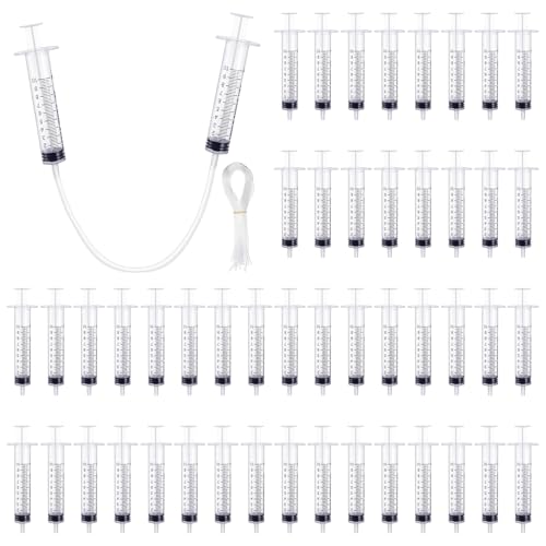 Threlaco 48 Pcs Hydraulic and Pneumatic Kit 10ml Plastic Syringe with 12 Pcs 20in Vinyl Handy Tubing for Science and Engineering Projects for Back to School Classrooms Scientific Labs