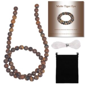 THRELE 6mm Matte Classic Tiger Eye Bead,15-Inch Matte Round Loose Stone Beads with Cord, Bag & Card, Assorted Natural Gemstone Beads for Jewelry Making, Bracelet Crafting Gifts(Approx.60 pcs)