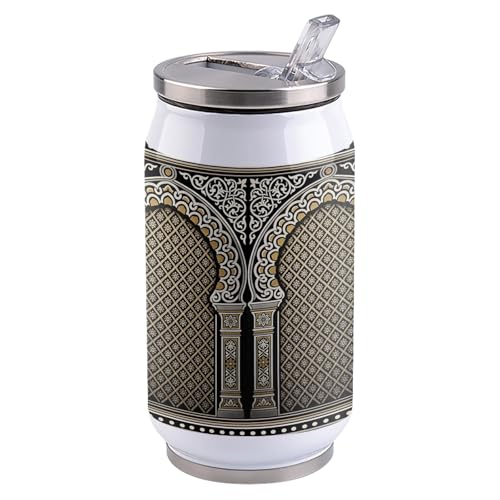 T&H XHome Double Arches Columns 14oz Stainless Steel Tumbler with Lid & Straw-Double Wall Vacuum Insulated Travel Mug Warm Gray Rustic Symmetrical Arch Water Bottle Coffee Beverage Drinks Cup