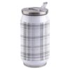 T&H XHome Plaid 10oz Stainless Steel Tumbler with Lid & Straw-Double Wall Vacuum Insulated Travel Mug Classic Check Ombre Gray Elegant Minimalist Water Bottle Coffee Beverage Drinks Cup