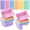 Thyle 12 Pieces Plastic Cubby Bins with Labels 11.6 x 7.7 x 5 Inch Classroom Book Bins Stacking Storage Container Organizer Storage Cubbies for Classroom Office (Soft Color)
