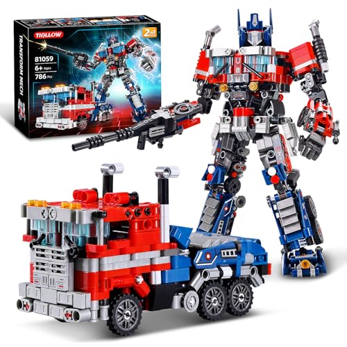 TIALLOW Transform Sets Robot Building Block Toys,2 in 1 STEM Robotics Transforming Truck Mech Building kit,Compatible with Lego,Christmas Birthday Gift for Adults Boys Age 8-12 (Blue)