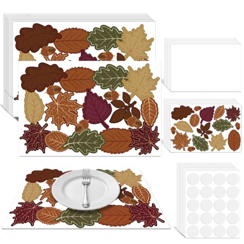 Tiangrid 24 Sets Fall Leaf Placemats Craft Kit 16.5x11 Inch Harvest Maple Leaves Give Thanks Decorative Paper Table Mats for Autumn Home Dinner Holiday Thanksgiving Party Supplies
