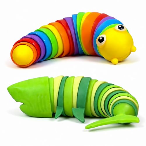 TIANTAIYUE Fidget Slug Toys, Sensory Slug Fidget Toy for Kids and Adults, 2Pcs Rainbow Worm Stress Relief Toy, Child-Friendly, Anti-Anxiety Autism Sensory Toy, Essential Travel Toys for Toddlers