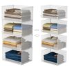 Tiaoheka 4-Tier Stackable Closet Organizers and Storage Shelves, Foldable Closet Shelf Organizer, Stackable Storage Bins Drawers for Closet Organizer System, White(Patent Pending)