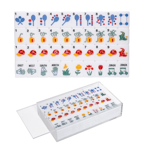TIASUSAN American Mahjong Tile Set with Clear Acrylic Box and Accessories, 160 Acrylic Engraved Mahjong Tiles, Mahjong Game Set