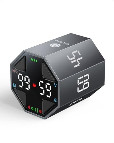 Ticktime Pomodoro Timer, Productivity Timer, Typical & Customizable Pomodoro, Quick-Flip Countdown, 3/5/10/15/30/45/60Min Presets, Stopwatch, Rechargeable, Silent, Sound & Vibration, Magnetic, Gray