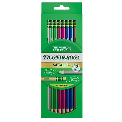 Ticonderoga Wood Pencils, Presharpened, 2 HB Soft, Assorted Metallic Colored Barrels 12 Count