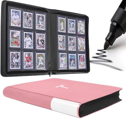 TIFFDADA Top Loader Binder 9 Pocket, Holds 360+ Cards in 3" x 4" Toploaders, Ringless 20 Double-Sided Sleeves, Side-Loading, Spine Label with Maker Pen Toploader Binder for TCG, MTG, Sports Cards