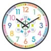Time Learning Wall Clock Color 12/24h Dial Silent Quartz Clock (Black,12 inch)