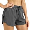 TIMEPAY Women Running Shorts Quick Dry Workout Gym Shorts High Waist 2 in 1 Athletic Shorts with Liner Pockets Dark Grey