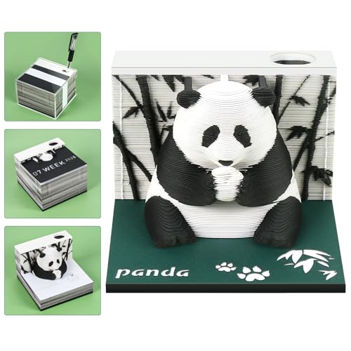 Time Piece Calendar 2026, 3D Calendar 2026 Artsy Pads, Timepiece Calenda r 2026 Panda Shape, Creative Tear Away C alendar DIY Paper Carving for Desktop Decoration and 3D Memo Pad