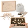 Timfuis Dino Excavation Archaeology Dig Kit, Fossil Digging Kit for Kids, Dinosaur Skeletons Bones Puzzle Game with Wooden Storage Box, STEM Toys for Boys and Girls (Stegosaurus)