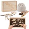 Timfuis Dino Excavation Archaeology Dig Kit, Fossil Digging Kit for Kids, Dinosaur Skeletons Bones Puzzle Game with Wooden Storage Box, STEM Toys for Boys and Girls (Tyrannosaurus)