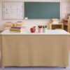 Tingjoo 6 ft Linen Texture Rustic Table Skirt Teacher Desk Skirt Rectangular Tablecloth for Back to School Classroom Decor Office Bookcase Cabinet Supplies (Ochre Yellow)