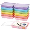 Tinlade 12 Pcs Classroom Paper Storage Bins with Clear Latching Lids Labels, Letter Size Stackable Flat Trays Container Paper Organizer for Teacher Back to School Office Arts Crafts (Macaron,13x10in)