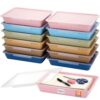 Tinlade 12 Pcs Classroom Paper Storage Bins with Clear Latching Lids Labels, Letter Size Stackable Flat Trays Container Paper Organizer for Teacher Back to School Office Arts Crafts (Morandi,13x10in)