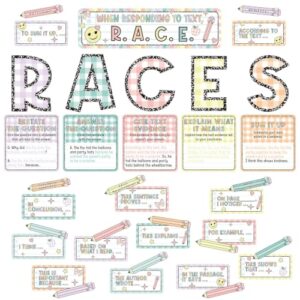 Tinlade 37 Pcs Pastel Gingham Bulletin Board Decorations Set Races Writing Process Bulletin Board Decorations Pencil Cutouts Sentence Strip Strategy Charts for Back to School Classroom Chalkboard Wall