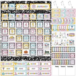 Tinlade Oxford Fabric Classroom Calendar Pocket Chart Set with 115 Colorful Cards 24 x 28 Inch Calendar Bulletin Board Pocket 2026-2033 Festival Weather Teacher Supplies for Homeschool Wall Decoration