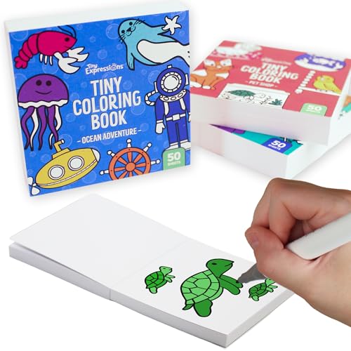 Tiny Expressions Mini Coloring Books for Adults (3x3 Inches) - Pocket Size | Bulk 3 Pack Small, Simple Stress Relief Coloring Book for Relaxation, Mindfulness & Anxiety - Pet, Ocean, Flower