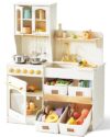 Tiny Land Wooden Play Kitchen for Kids with Toy Storage for Pretend Play
